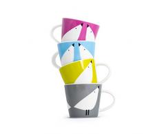 Scion 4 pièces Lintu Tasse à Espresso, Porcelaine, Multicolore, 9.2 x 7 x 6 cm