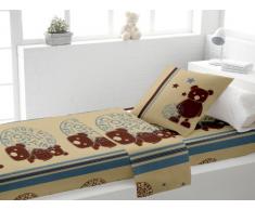 Soleil dOcre 231336 Drap Plat + Drap Housse + Taie dOreiller Imprimé Teddy Polyester Chocolat 180 x 290 cm