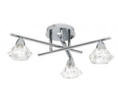 Plafonnier Alamas en finition chrome poli avec abat-jours en verre cristal K9.