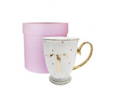 Bombay Duck â Tasse 13Â x 13Â x 12Â cm avec Lettre de lâAlphabetÂ Effet mÃ©tallisÃ© et Pois Lilas, Porcelaine, Blanc, 13x13x12 cm