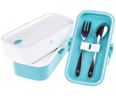 Antom Lunch Box, boÃ®te Ã Bento conteneurs avec Couverts, sans BPA, Double empilable BoÃ®tes, Anti-Fuite, Micro-Ondes, congÃ©lateur et au Lave-Vaisselle, Bleu