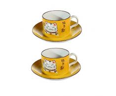 lachineuse 2 Tasses Ã Cafe Maneki Neko - Jaune - Plaisir du Design Japonais