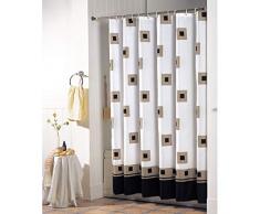 MSV 140244 Rideau de Douche Polyester + Polypropylène Carré Noir/Marron 180 x 200 x 0,1 cm - 12 anneaux inclus