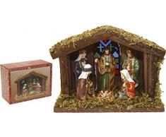 Stylehome Home&Style 463303 Crèche de Noël 6 Personnages et 1 étable en Bois 20 x 15 cm avec éclairage dans Un Carton coloré