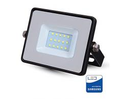 V-TAC 10W Projecteur LED de sÃ©curitÃ© extÃ©rieur Ã©tanche avec Samsung LED Corps noir, verre gris IP65 6400K, blanc, 800 lumens [Classe Ã©nergÃ©tique A +]