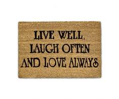 Relaxdays Paillasson Live Laugh Love en fibre de coco couleur naturelle, Nature
