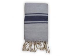 1001 Foutas Fouta Plate Bicolore Rayures, 100% Coton, Gris/Bleu