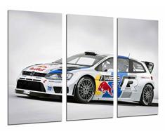 Tableau Moderne Photographique, Impression sur bois, Rallye de course de voitures de sport Volkswagen White Red Bull, 97 x 62 cm, ref. 27004