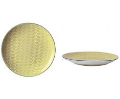 Fill 21337 Set de 4 assiettes en grÃ¨s - collection Althea - motif labyrinthe - jaune