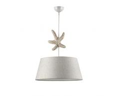 ONLI - Lampe à suspension avec décoration étoile de mer en bois. Abat-jour en tissu beige diam. 45cm