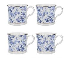 Creative Tops Palace-shape Imprimé Tasses en porcelaine anglaise avec bord Or Véritable, 300 ml (31,1 cl) â Vert pâle (lot de 4), bleu/blanc