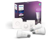 Philips Hue Kit de DÃ©marrage Ampoules LED ConnectÃ©es White & Color Ambiance E27 Pack de 3, Pont et TÃ©lÃ©commande Smart Button, Fonctionne avec Alexa