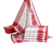 Comptoir du Linge CDL6TCORCR Coralie Lot de 6 Torchons de Cuisine Coton Rouge 70 x 50 x 0,5 cm