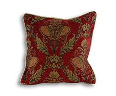 Riva Paoletti Shiraz Place Plumes Rouge Coussin Rempli - BrodÃ© Damas Jacquard - Or CanalisÃ© Edges - RÃ©versible - Zip De Fermeture - 100 Cas (18 X 18 Pouces), Polyester, Bourgogne, 45 X 45 Cm