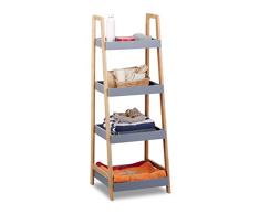 Relaxdays 10022215 ÃtagÃ¨re Salle de Bain Bambou 4 Niveaux Meuble sur Pieds BibliothÃ¨que Bois Rangement Cuisine 98x36x345,5 cm, Gris-Nature, HLP 98 x 36 x 34