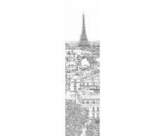 Scenolia Poster Vertical Papier Intissé Dessin Paris et Tour Eiffel 60 x 240 cm - Déco Affiche Murale Trompe lOeil - Pose Facile et Qualité HD