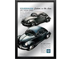 Empire Poster Volkswagen Beetle - Custom Coach - Dimensions (cm), env. 20 x 30 - Miroir imprimé - Description : - Rétroviseur Mural imprimé avec Cadre en Plastique Noir Aspect Bois -