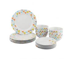 AmazonBasics Service de table 18 pièces - Pyramides colorées, pour 6 personnes