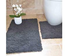 Tonys Textiles Lot de 2 Tapis de Bain - 100% Coton tufté - résistant - Gris argenté