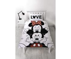 Disney Mickey et Minnie Mouse Housse de Couette rÃ©versible Double Face avec taie doreiller Assortie en Polycoton Gris et Blanc