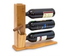 Relaxdays Porte-bouteilles de vin bambou ÃtagÃ¨re 3 bouteilles de vin HxlxP: 32 x 12 x 34 cm emplacement Bouchons et tire-bouchon, nature