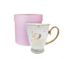 Bombay Duck â Tasse 13Â x 13Â x 12Â cm avec Lettre de lâAlphabetÂ Effet mÃ©tallisÃ© et Pois Lilas, Porcelaine, Blanc, 13x13x12 cm