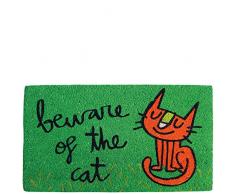 laroom Paillasson Motif Beware of The Cat, Jute and antidÃ©rapant, Vert, 40Â x 70Â x 1,8Â cm