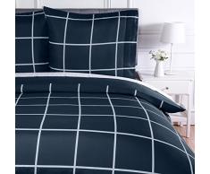 AmazonBasics Parure de lit avec housse de couette en microfibre, 140 x 200 cm, Motif Ã©cossais bleu marine