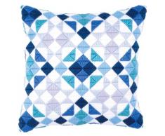 Kit coussin au point lancé Triangles bleu-gris