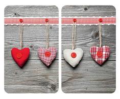 WENKO Plaque de protection en verre universel Coeurs - set de 2, pour tous les types de cuisiniÃ¨res, Verre trempÃ©, 30 x 52 cm, Multicolore