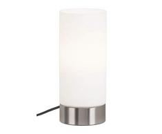 Briloner Leuchten - Lampe de table LED, interrupteur à cordon, 1,6m de câble, lampe de table E14 max. 40 Watt, abat-jour en verre blanc, nickel mat, 24 x 10 cm (HxP)