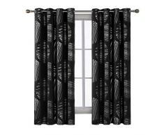 Deconovo Rideaux Occultants à Oeillet Isolation Thermique Motif Cercle Argente Protection de la Vie Privée Fenêtre pour Chambre Salon 2 Pcs, Noir, 117x183cm