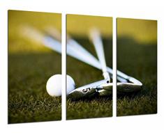 Tableau Moderne Photographique, Impression sur bois, Sport Golf, Clubs et Balle sur Pelouse, 97 x 62 cm, ref. 26796