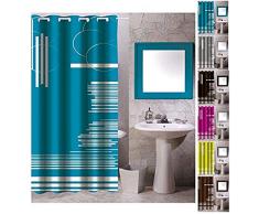 MSV 140811 Rideau de Douche Polyester + Plastique PolypropylÃ¨ne Bleu Graphique 180 x 200 x 0,1 cm - 12 anneaux inclus