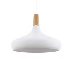 Eglo Lampe suspendue Littleton, 1 lampe suspendue moderne en acier et bois, couleur : blanc, marron, culot : E27. Suspension Ã 40 cm Blanc