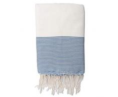 Moorish Idol - Fouta Nid dAbeille Rayure Fine- 100cm x 200cm- Blanc/Bleu Grec
