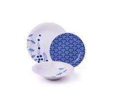 Excelsa Magatama Service de Table 18 PiÃ¨ces en Porcelaine Bleu 19 X 20 X 33 cm