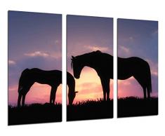 Tableau Moderne Photographique, Impression sur bois, Coucher de soleil paysage chevaux, 97 x 62 cm, ref. 26529