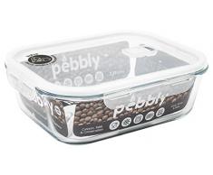 PEBBLY - PKV2250RB - Boite de conservation en verre rectangulaire 2.25 L pour cuire, conserver, transporter et réchauffer - 100% hermétique