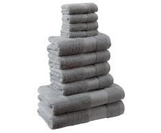 Dreamscene de Souple de 10Â piÃ¨ces Serviette de Bain Bale Ensemble Cadeau 100% Coton Ã©gyptien, Gris, 25Â x 27Â x 16Â cm
