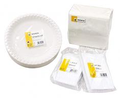 Heku 30002-01 Lot de 100 Assiettes jetables en Carton 100 Couteaux 100 fourchettes