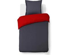 VISION parure Housse de couette rÃ©versible gris/rouge - 135x200cm - 100% coton