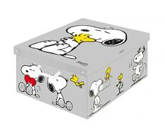 Kanguru 660 SN Boîte carton recyclable SNOOPY pour ranger vêtements, armoire, jouets, couleur gris/blanc/rouge/jaune/noir GRANDE dimension 50 x 39 x 24 cm, Multicolourede