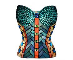 World Art TWTS16206 Lampe de Table Corset Style Tiffany, Verre, E27, 60 W, Multicolore, 39,5x32,5x25,5cm