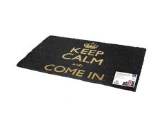 JVL Paillasson Keep Calm and Come in en Coco et PVC Noir 40 x 70 cm