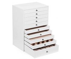 SONGMICS Boîte à Bijoux Extra large, Boîte de rangement à 10 Niveaux, Organiseur en PU, avec Tiroir, Blanc JBC10W