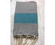 TML Fouta Ã Tissage, Coton, GrisÂ avec BandeÂ Verte, Taille Unique