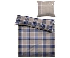 Tom Tailor 9503/805/003 Housse de Couette en Flanelle Coton Gris Ã Rayure Bleu 155 x 200 cm + 1 Taie dOreiller 80 x 80 cm