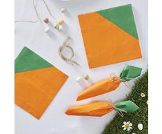 Ginger Ray Lot de 16 Serviettes de Table en Papier Motif Lapin Carotte avec Ficelle Motif houpon PÃ¢ques Multicolore