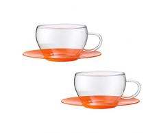 Bohemia Cristal 093 012 103 Play of Colors Lot de 2 Tasses à café/Cappuccino en Verre Borosilicate avec soucoupes en Plastique Verre, Verre, Orange, 0,1 x 0,1 x 6 cm, de 2 unités